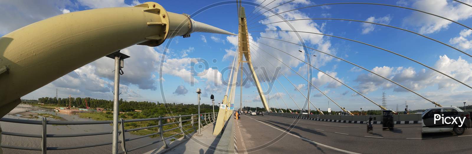 Signature Bridge Is A Cantilever Spar Cable-Stayed Bridge Which Spans The Yamuna River At Wazirabad Section, Connecting Wazirabad To East Delhi.