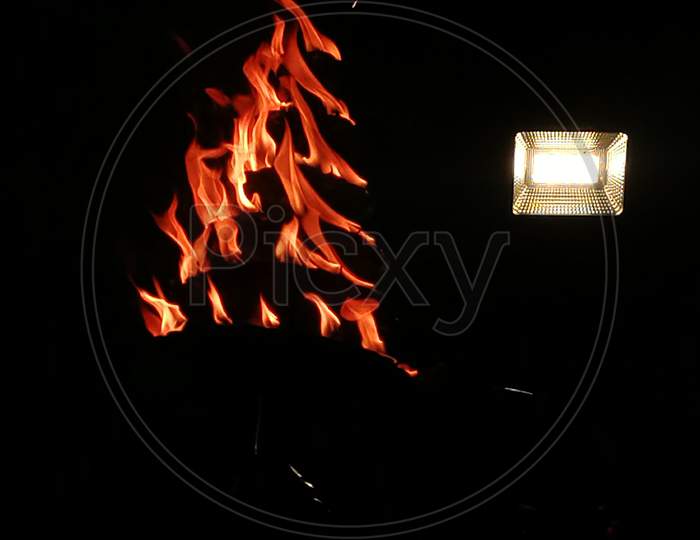 Flames In Night At Ganga Ghat