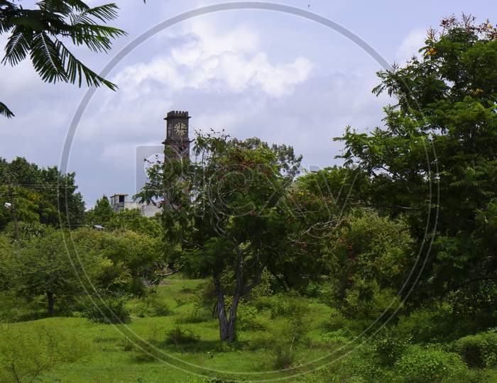 Clock Tower Isolated In Nature