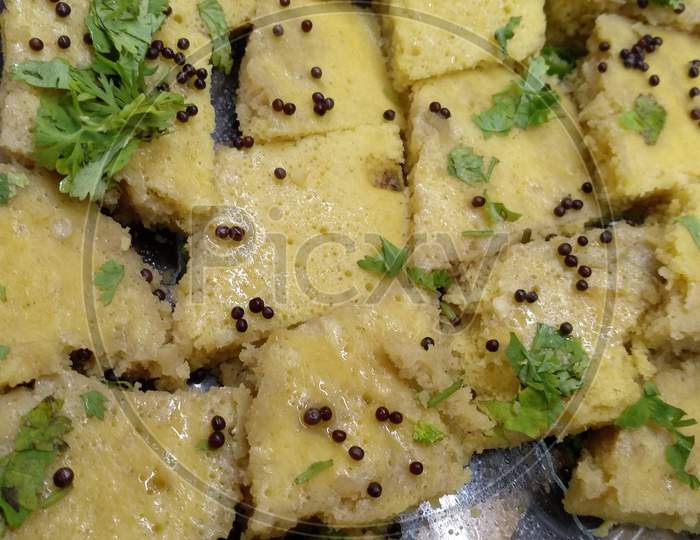 Indian Gujarati food snacks yellow dhokla