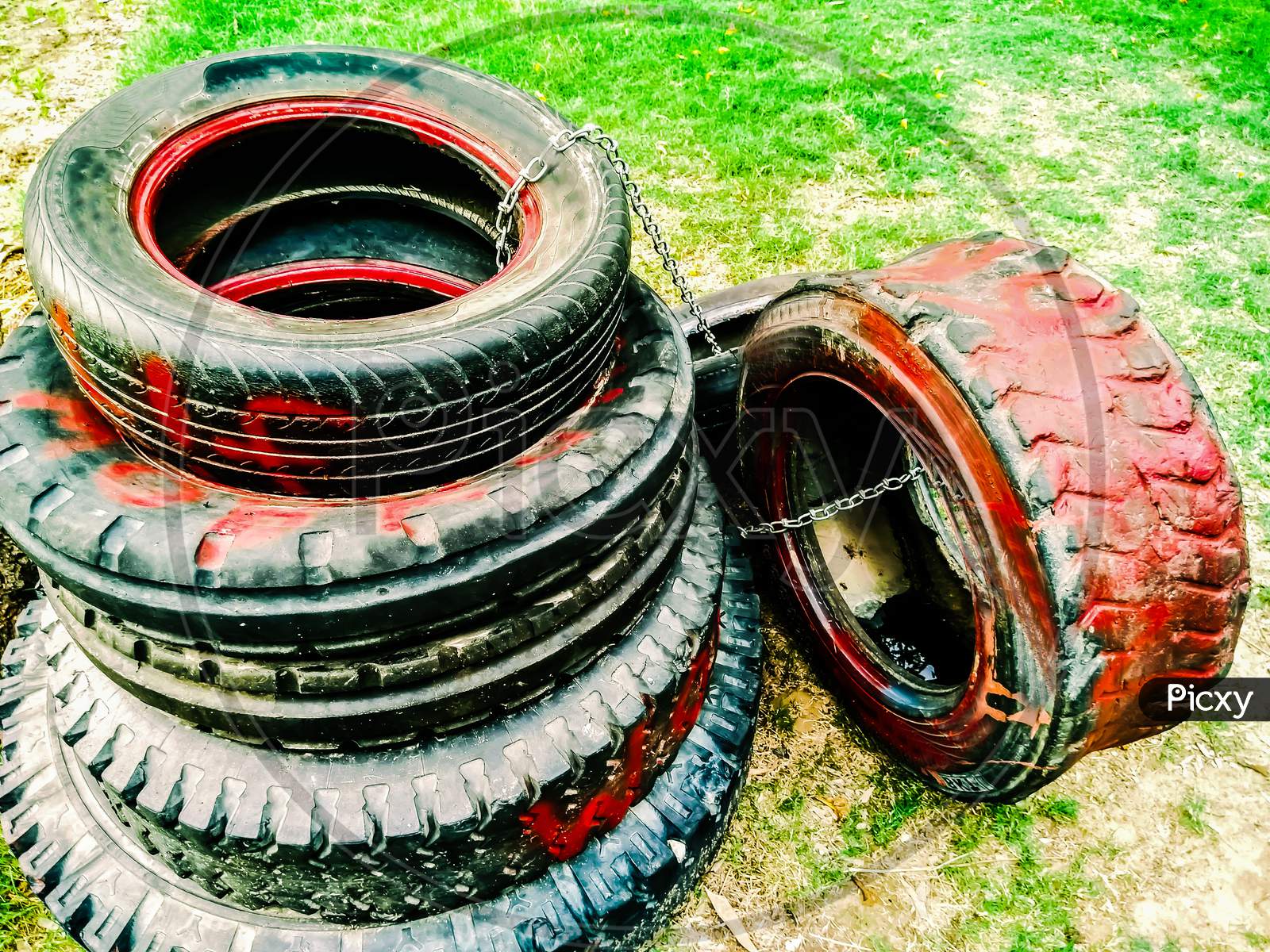 A picture of rubber tires