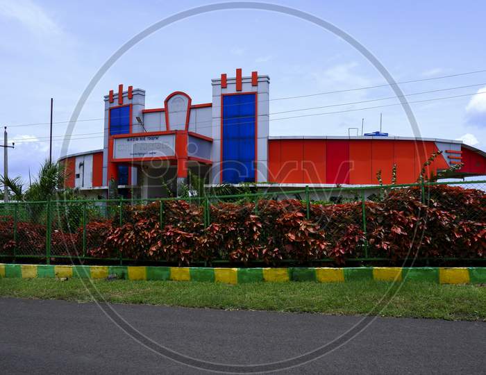 Side Angle View Of City Bus Stand Building Isolated In Gulbarga University Campus Kalaburagi