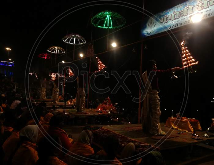 Night Prayer On Ganga Ghat Banaras