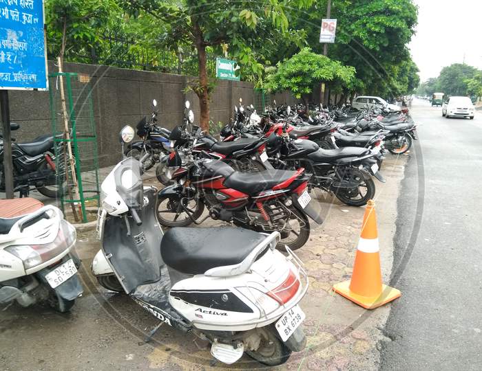 Utter pardesh , india - parking area , A picture of parking area in noida 28 august 2020