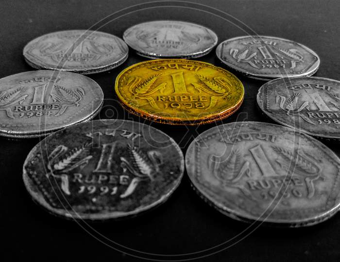 Old Indian One Rupee Coins In the Year Of 1978-1991