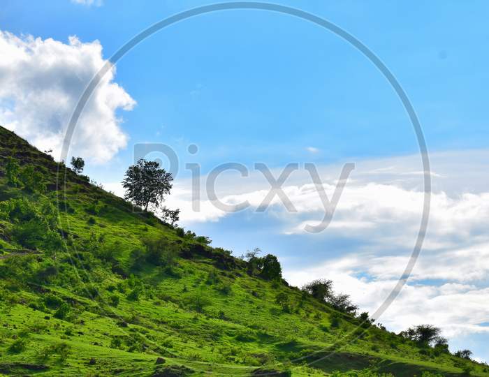 Landscape hill blue sky