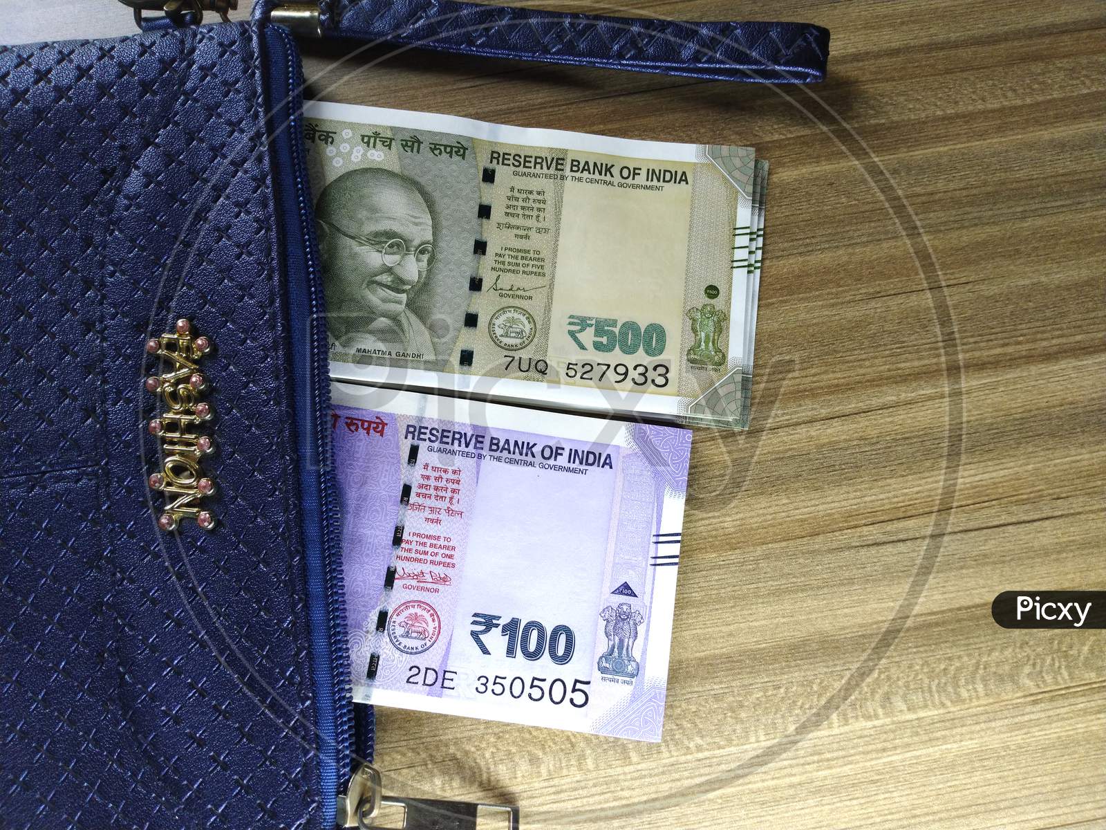 Indian Currency In A Money Purse,100 And 500 Rupee Notes