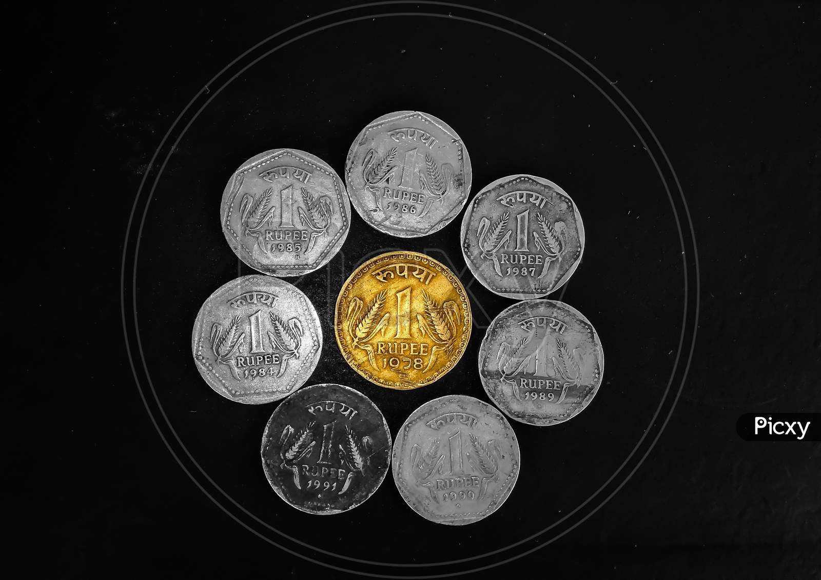 Old Indian One Rupee Coins In the Year Of 1978-1991