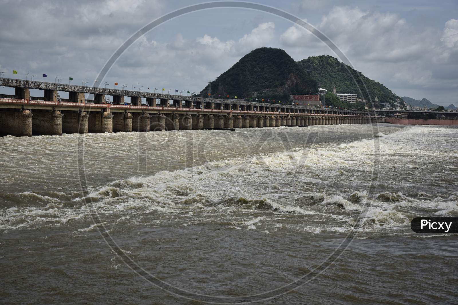 Floodwater Released Into The Krishna River At Prakasam Barrage, In Vijayawada On August 24, 2020.