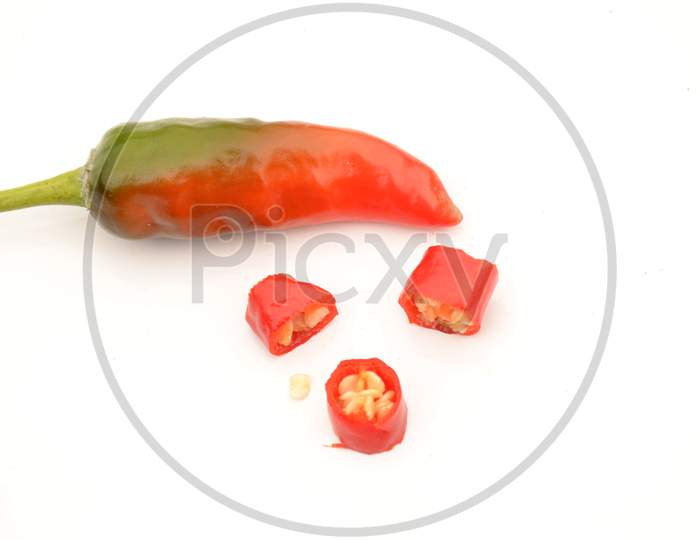 The Red Ripe Chilly Isolated On White Background.