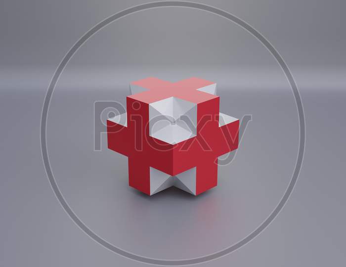 Illustration Of Red Cross For Medical Or Health, 3D Render