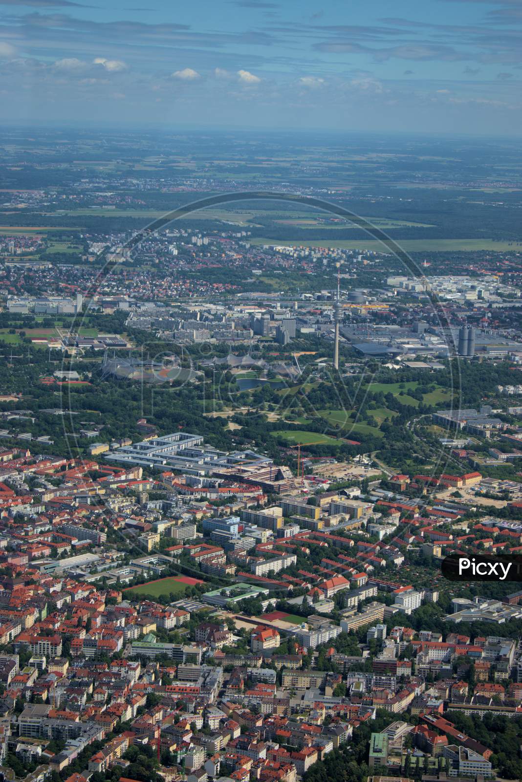 Olympic stadium in Munich from above 5.7.2020