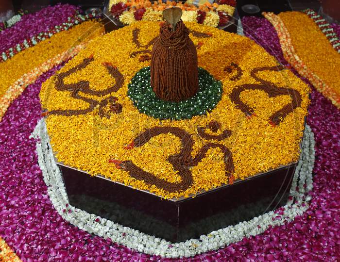Decorations seen on the last Monday of Shravan month at a temple in Chandigarh, August 3, 2020