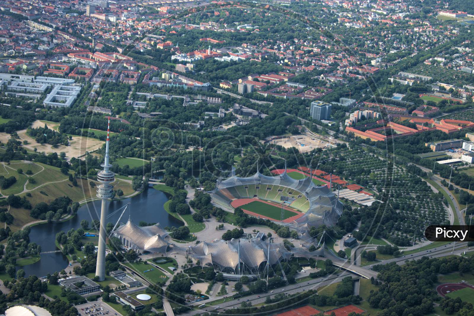 Olympic stadium in Munich from above 5.7.2020