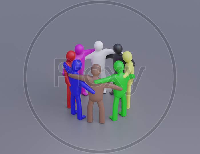 Anti-Racism Hugging Diversity People Background, 3D Render