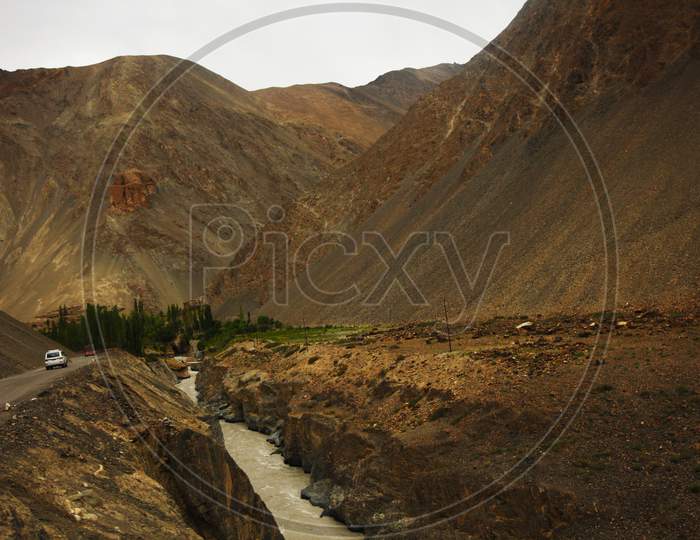 Mountains in Leh with Waterflow
