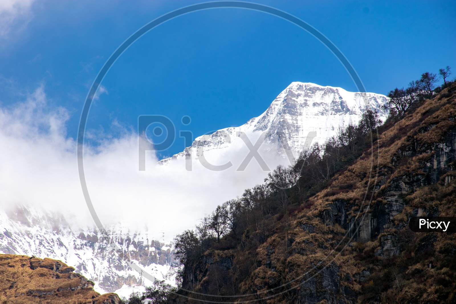 Beautiful landscape of Mountain in Uttarakhand garhwal himalayan range at Sundardunga river basin. During Kanakata pass trek