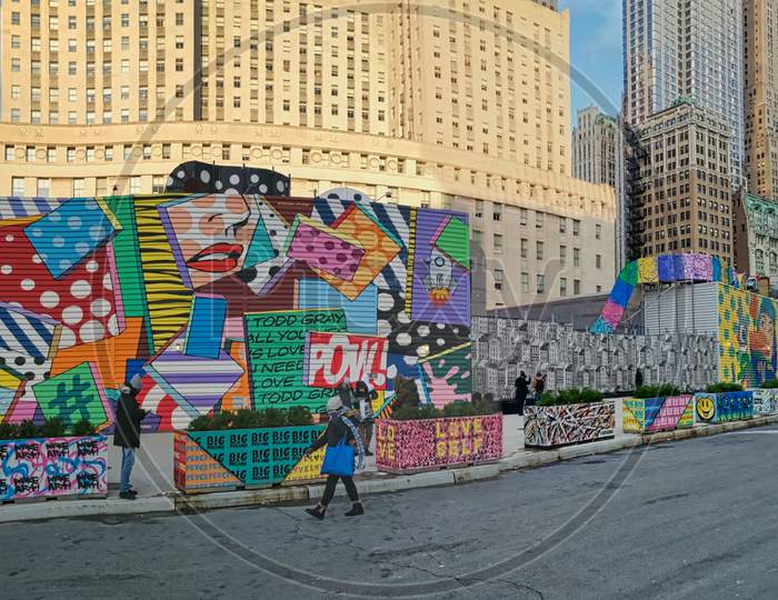 Mural art (Graffiti) at the world Trade plaza in Lower Manhattan New York