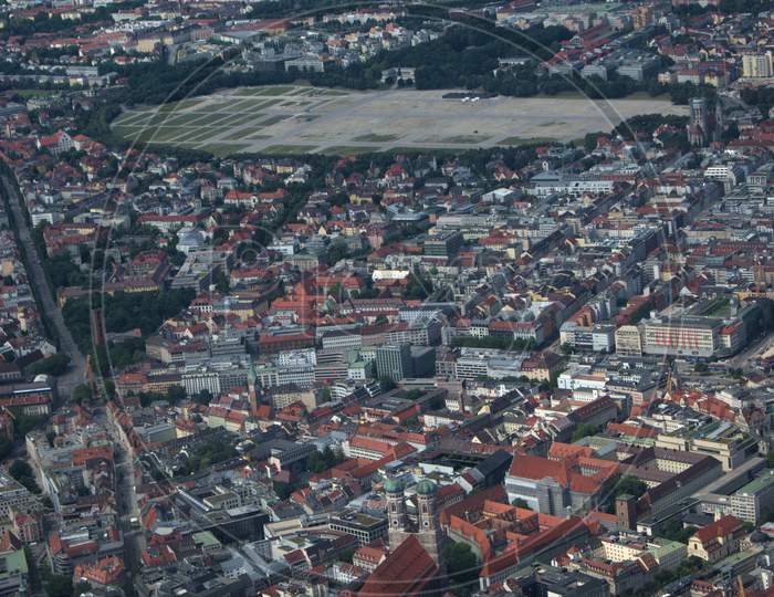 Munich city center with the popular church seen from above 5.7.2020