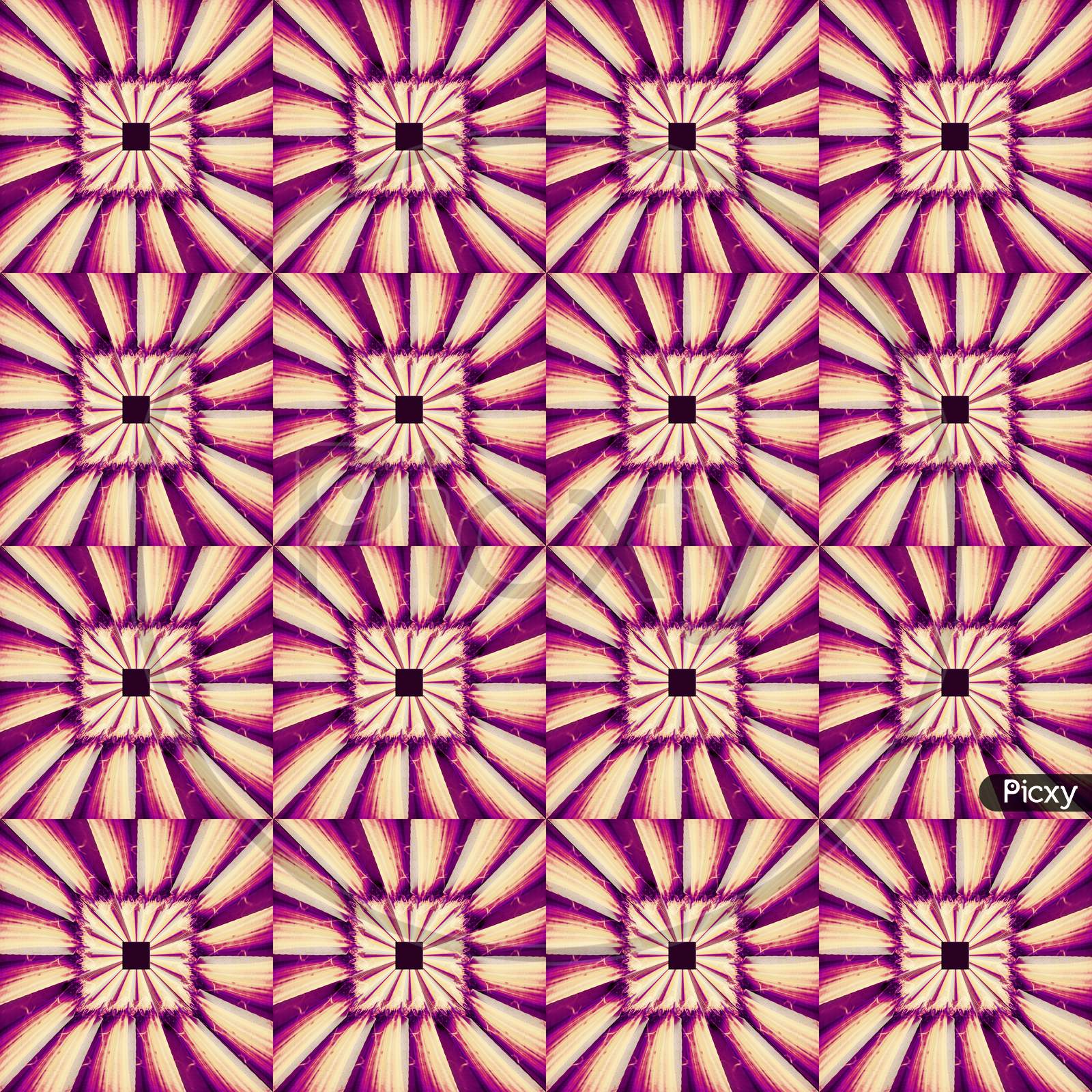 Wavy Square And Center Swirl Flower Seamless Pattern