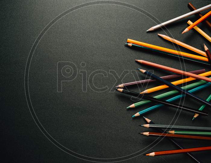 Colorful Pencils On The Right Corner