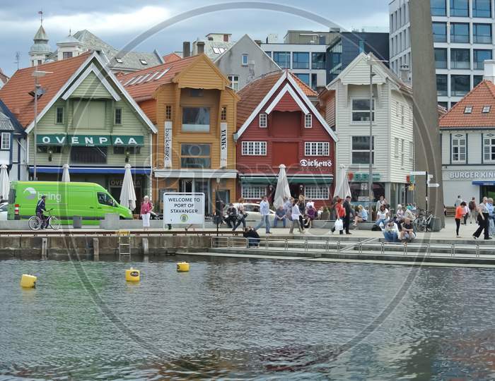 27/05/2013 ,Port Of Stavanger ,Port With Lots Of Tourists And Old Style Houses