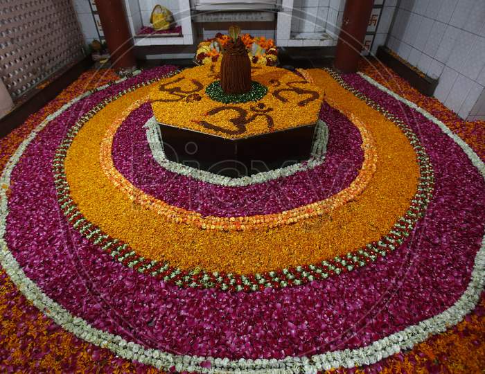 Decorations seen on the last Monday of Shravan month at a temple in Chandigarh, August 3, 2020