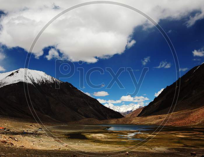 Snow Capped Mountains of Leh with a Lake in the Foreground
