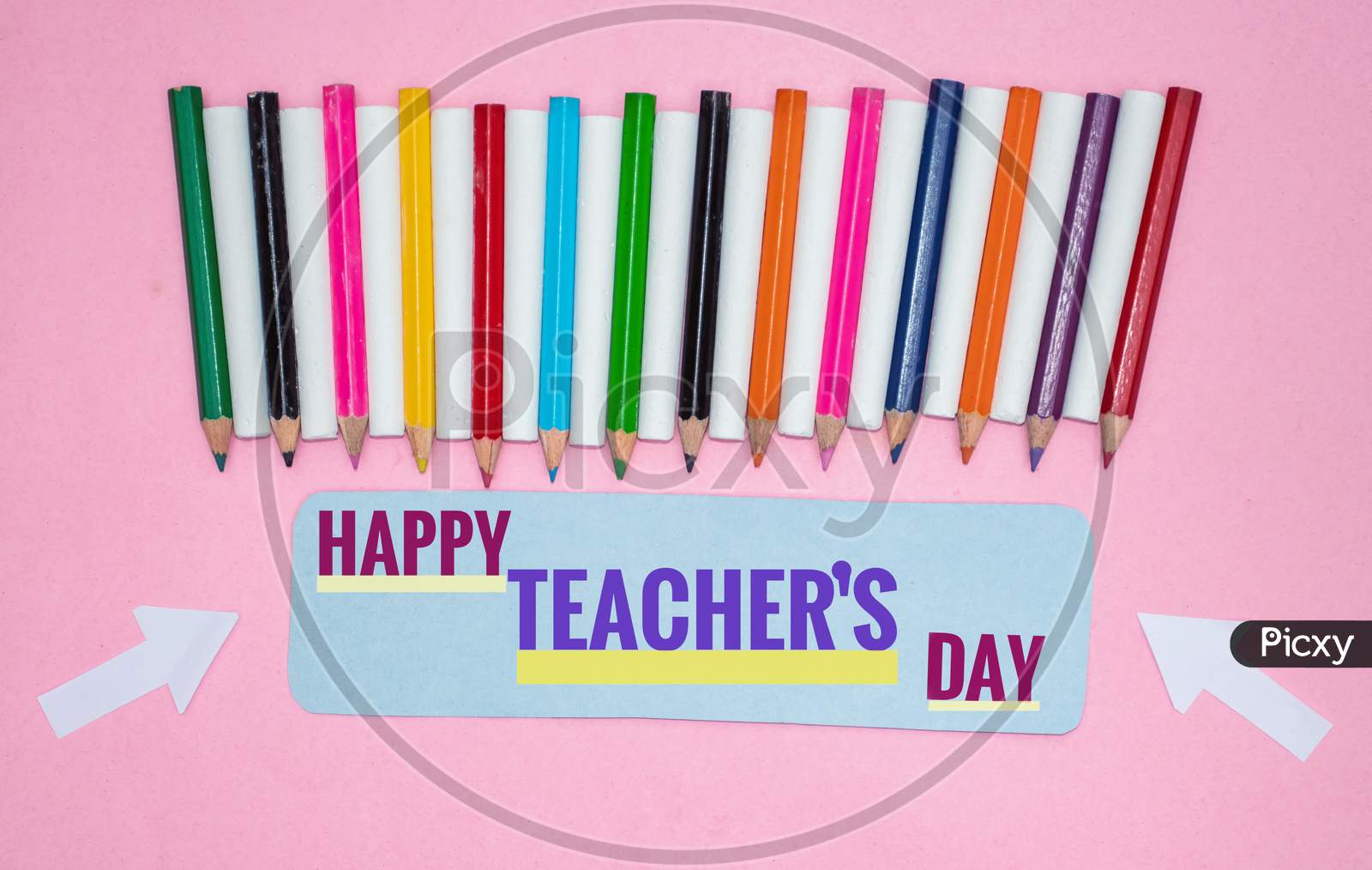Creative Photo Of Happy Teacher's Day With Color Pencils And Chalks