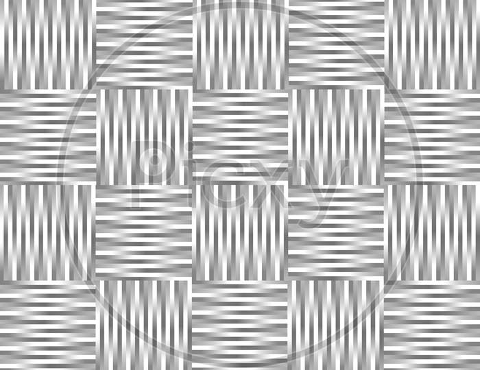 Seamless geometric pattern. Wavy gray and white zigzag horizontal and vertical lines in a square. Abstract gradient strip square pattern design. Trendy zigzag stripes block background. 3d rendering.