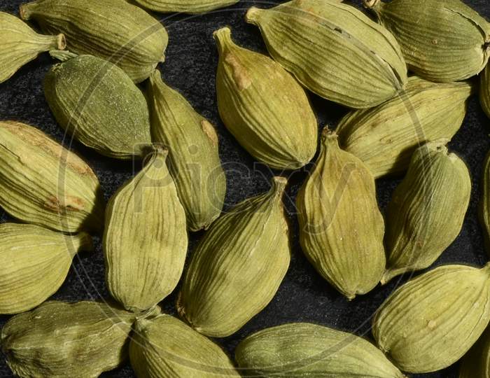 Cardamom indian spice .In indian its know as Ilaichi. Elettaria cardamomum closeup photo.