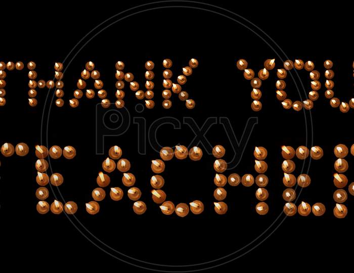 Thank You Teacher Written With Burning Candles In Black Background, Happy Teachers' Day Conceptual Photo
