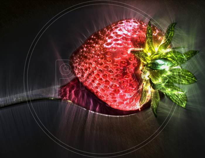 Image Of D Illustration Kirlian Glow On Strawberries With Leaves On A