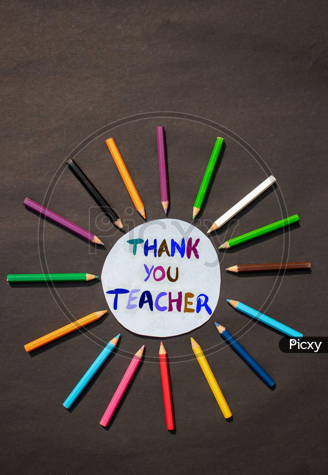 Thank You Teacher Creative Photo With Color Pencils In Vertical Orientation