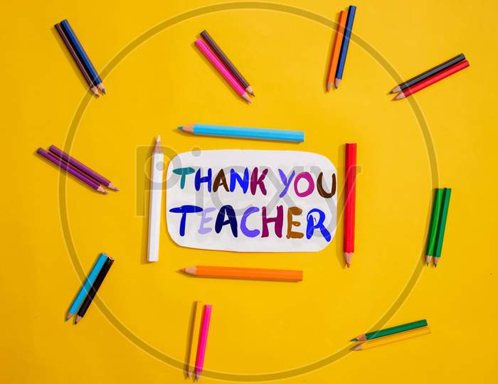 Thank You Teacher Creative Photo With Color Pencils, Happy Teacher's Day Conceptual Photo