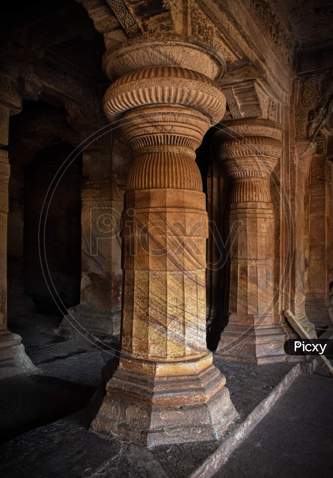Stone pillars of Badami having ancient indian architecture.