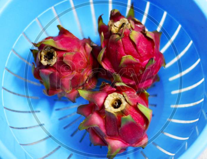 The beautiful red color dragon fruit.