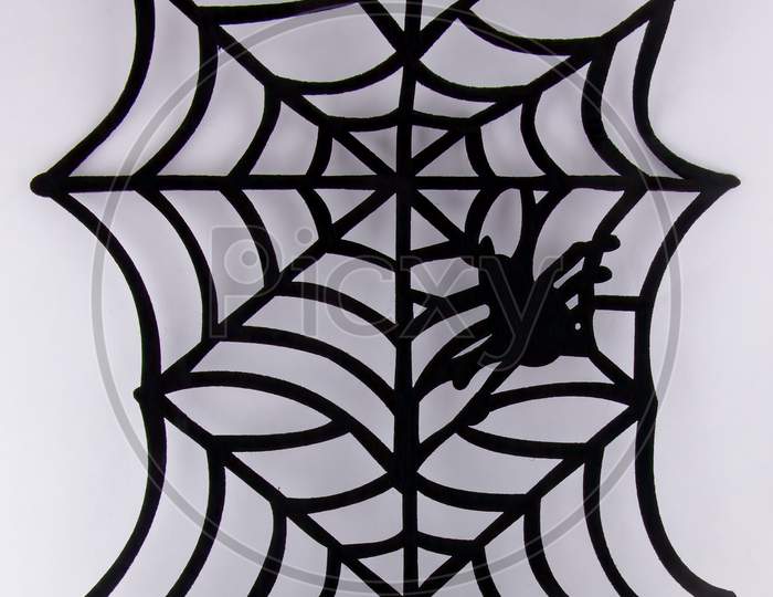 Halloween Concept With Black Spider And Web