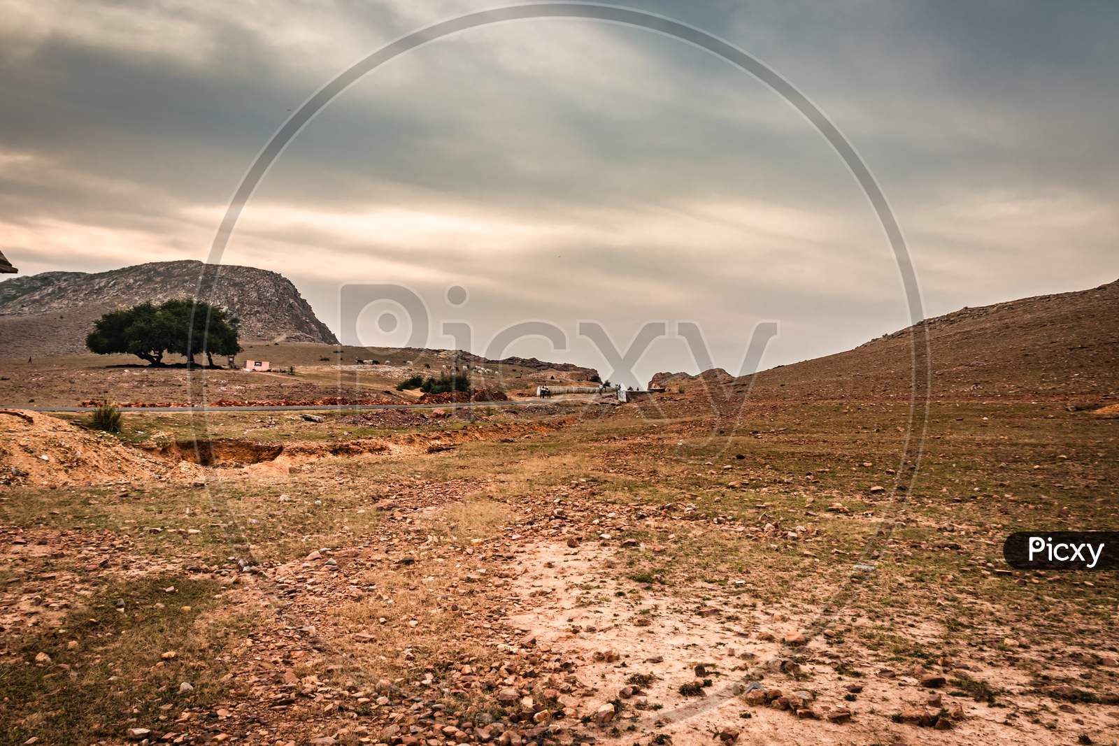 Image of Countryside Empty Rural Area Cover With Mist And Surrounded By ...