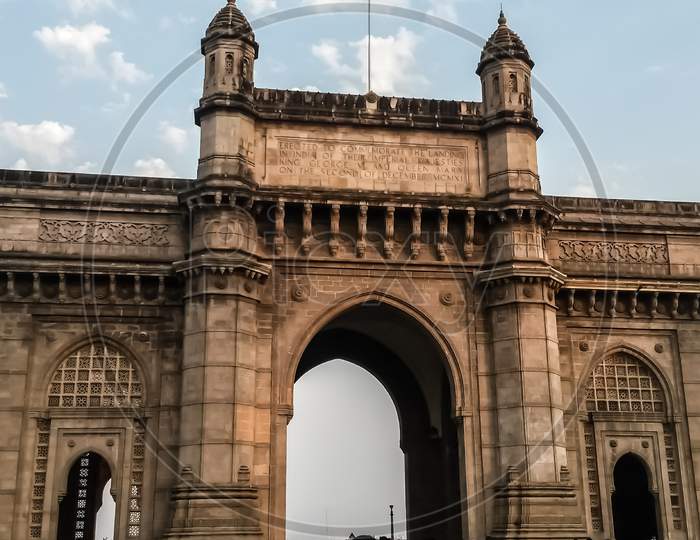 A portrait of india gate in mumbai.