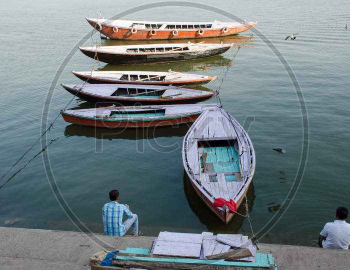 boats pattern near munshi ghat varanasi