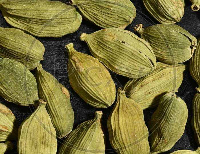Cardamom indian spice .In indian its know as Ilaichi. Elettaria cardamomum closeup photo.