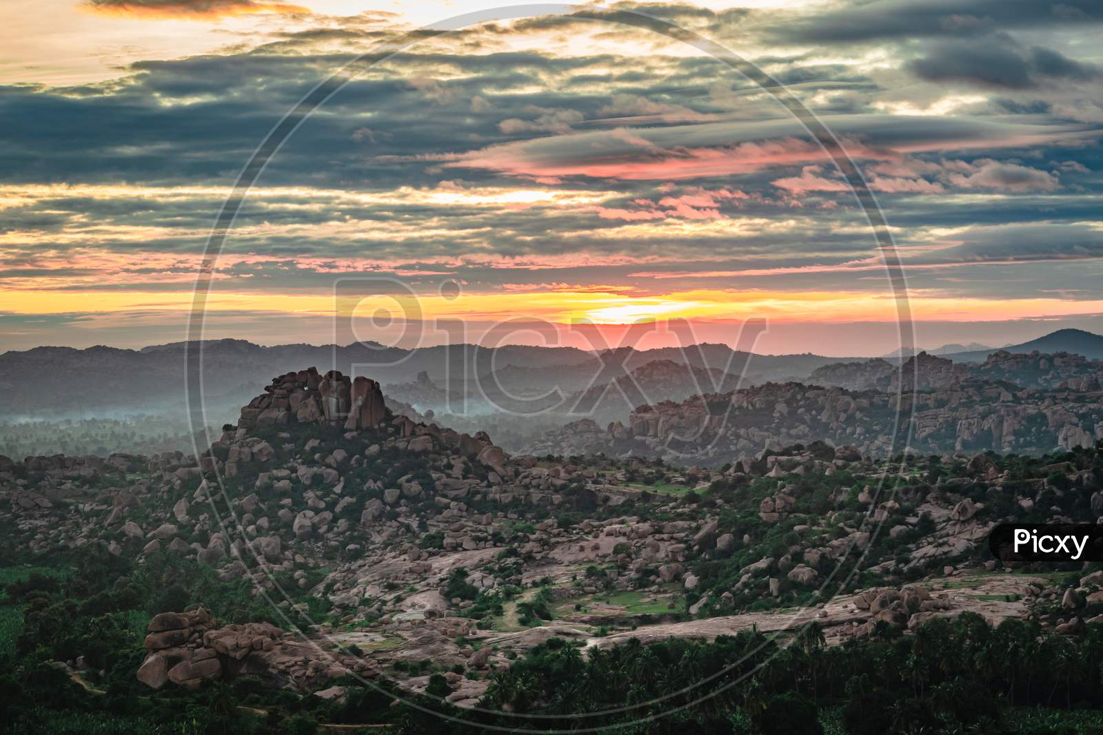 Rocky Mountain Sunrise With Dramatic Sky At Dawn Flat Angle Shot