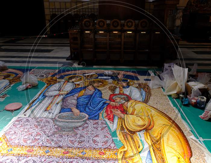 Mosaic Depicting Biblical Scenes In The St. Mark Church In Belgrade, Serbia