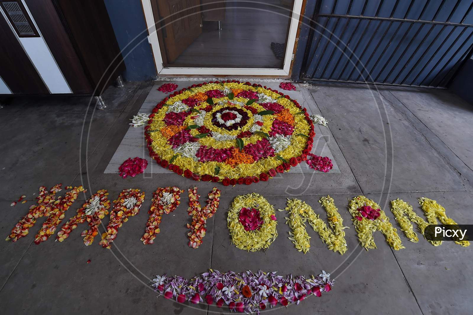 'Pookalam' Is Pictured On The Eve Of Onam Festival, In Chennai, Monday, August 31, 2020.