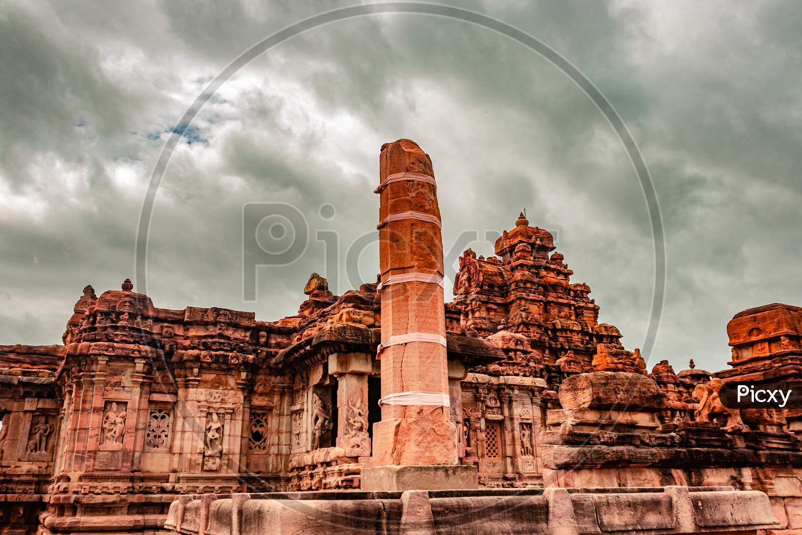 Mallikarjuna Temple Pattadakal Breathtaking Stone Art From Different Angle With Dramatic Sky