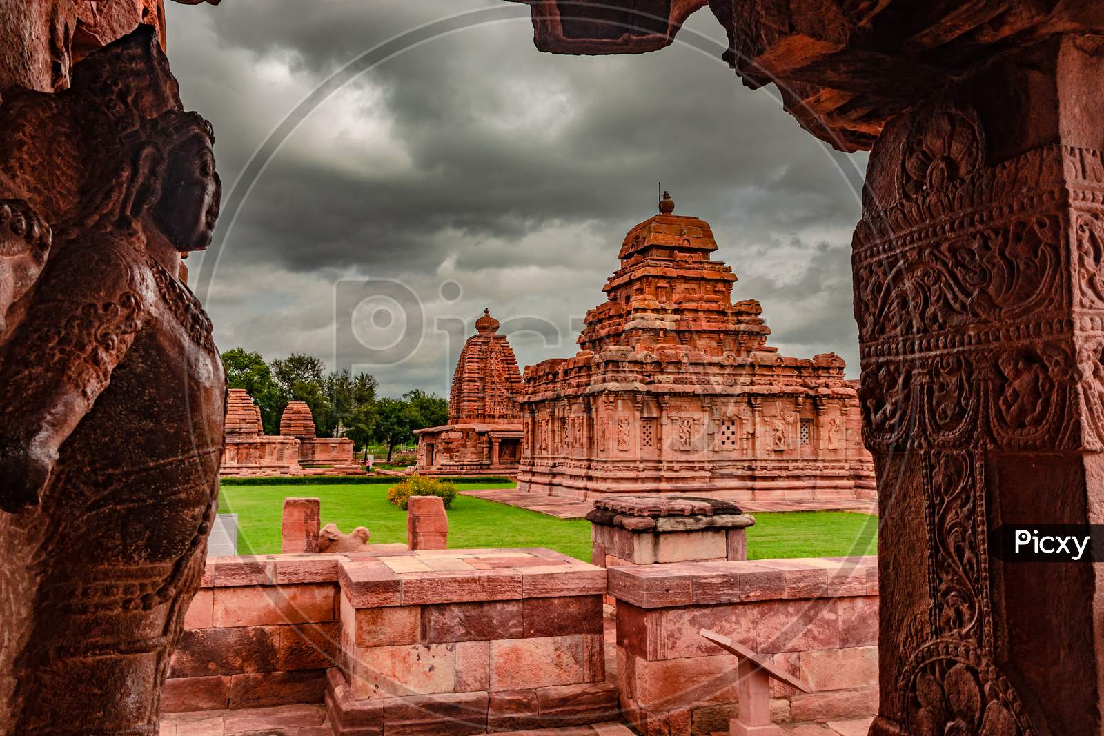 Mallikarjuna Temple Pattadakal Breathtaking Stone Art From Different Angle With Dramatic Sky
