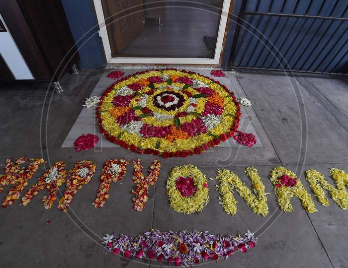 'Pookalam' Is Pictured On The Eve Of Onam Festival, In Chennai, Monday, August 31, 2020.