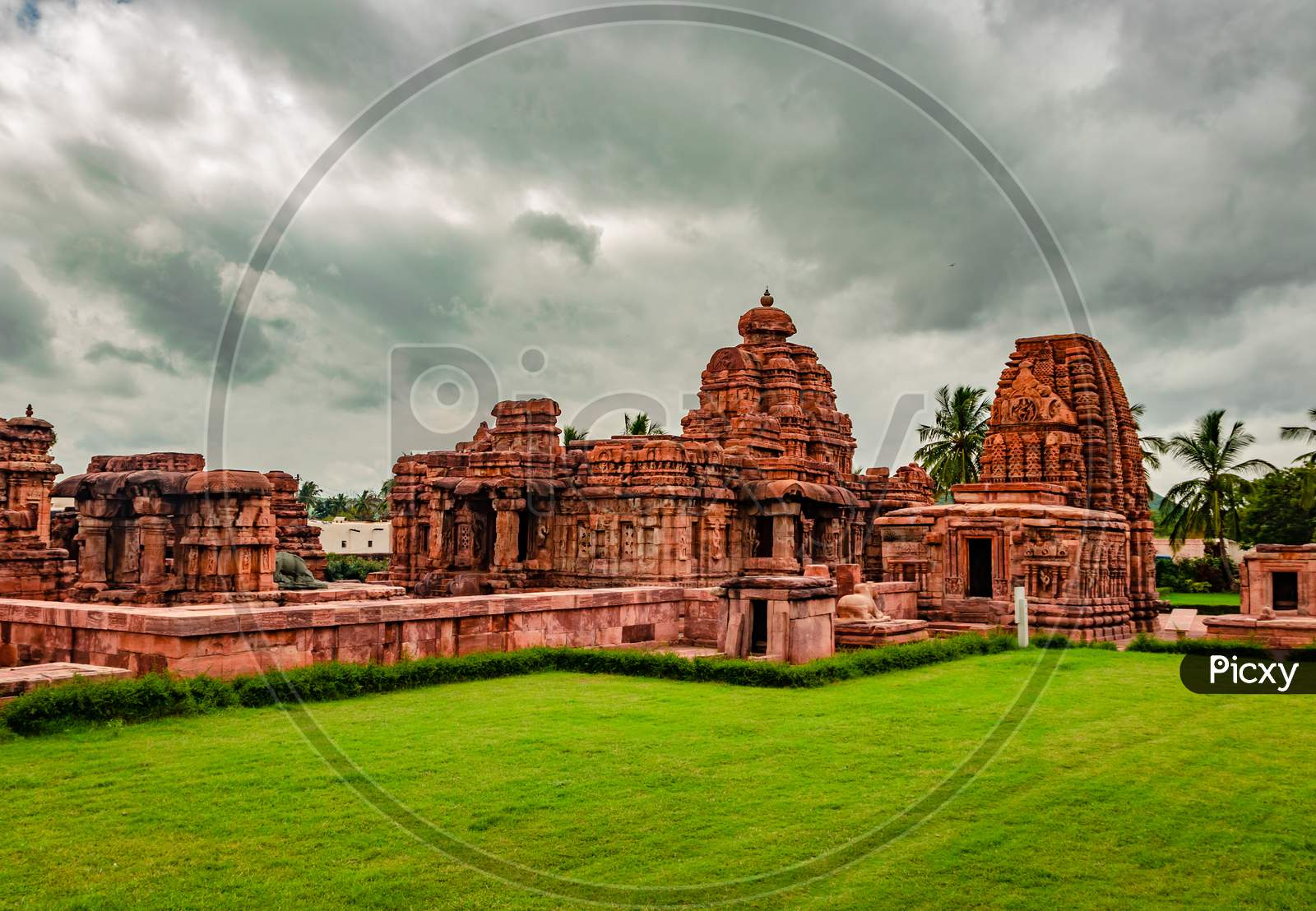 Pattadakal Temple Group Of Monuments Breathtaking Stone Art From Different Angle With Dramatic Sky