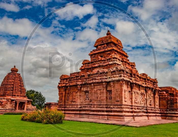 Pattadakal Temple Group Of Monuments Breathtaking Stone Art From Different Angle With Amazing Sky